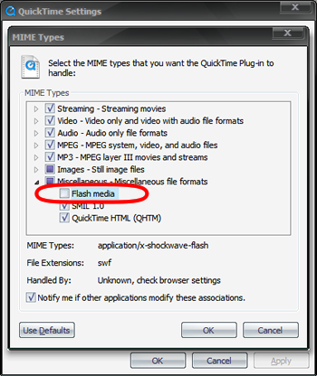 QuickTime control panel Screenshot of QuickTime control panel
